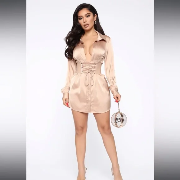 Fashion Nova Mocha Satin Mini Dress - Picture 4 of 7